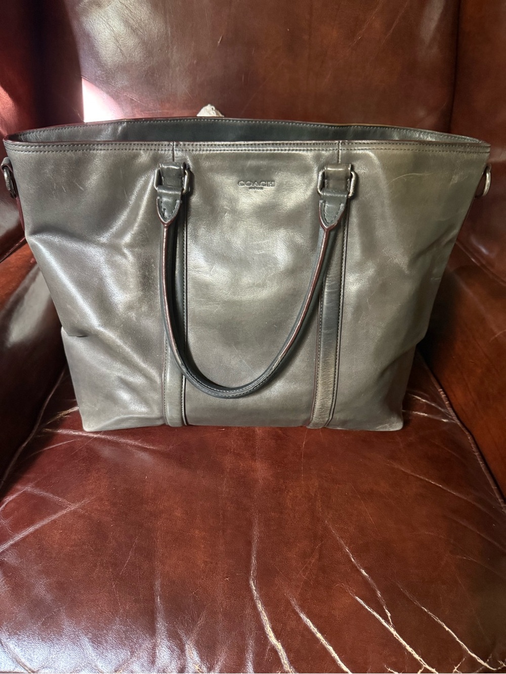 Coach Olive Green Leather Laptop Tote